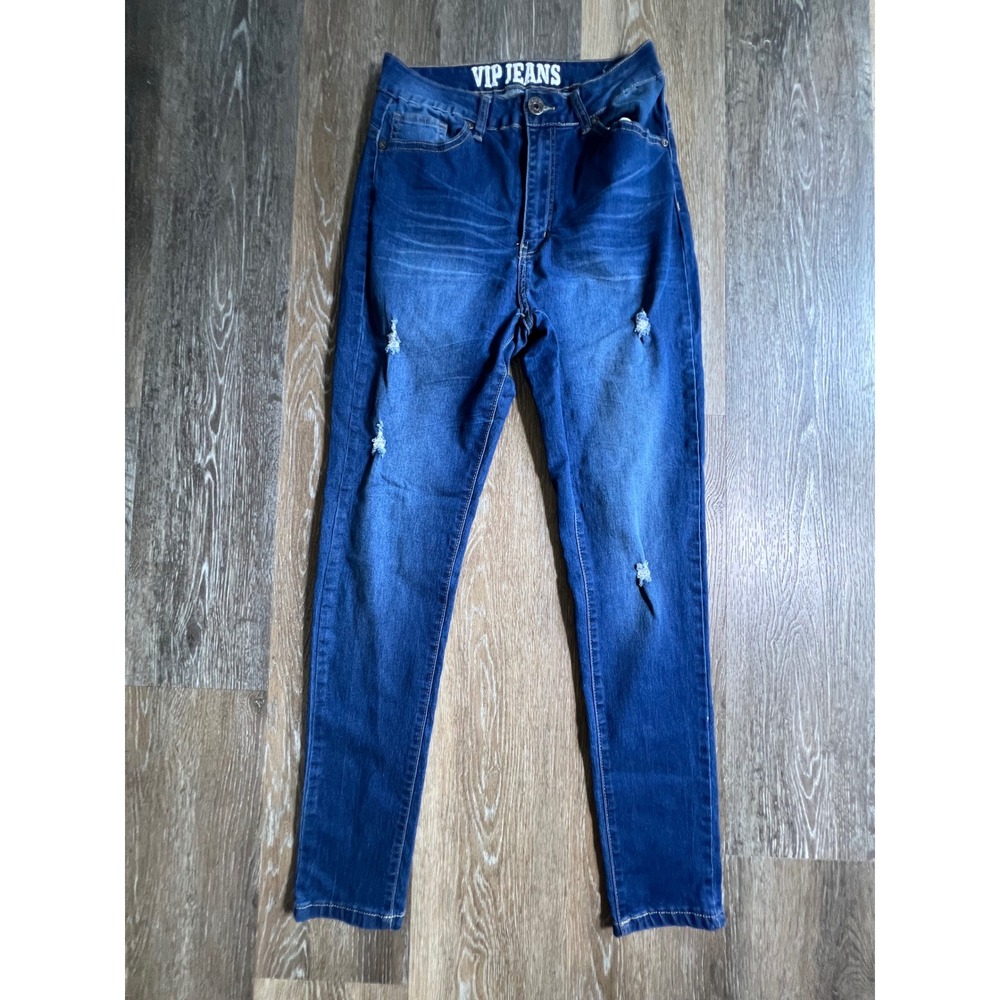 VIP Jeans Skinny Jeans Womens Size‎ 9/10 Blue Distressed High Rise Stretch Denim